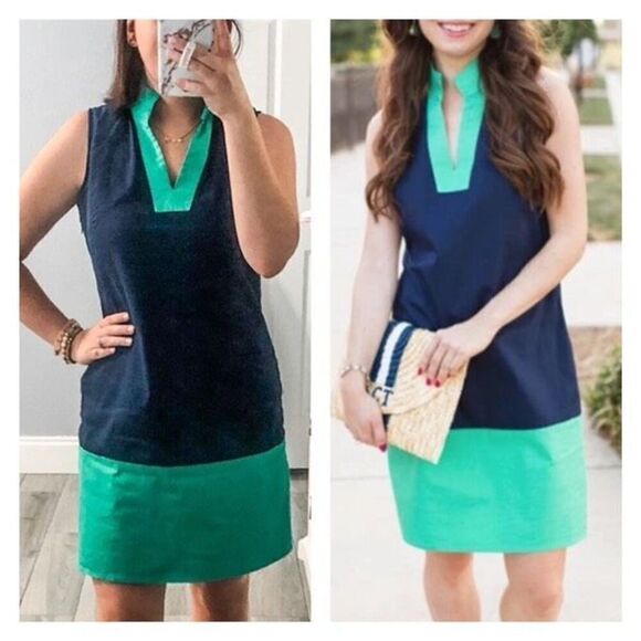 SAIL TO SABLE Tunic Shift Dress Womens Small Mint Green Navy Classic Colorblock - Picture 2 of 12